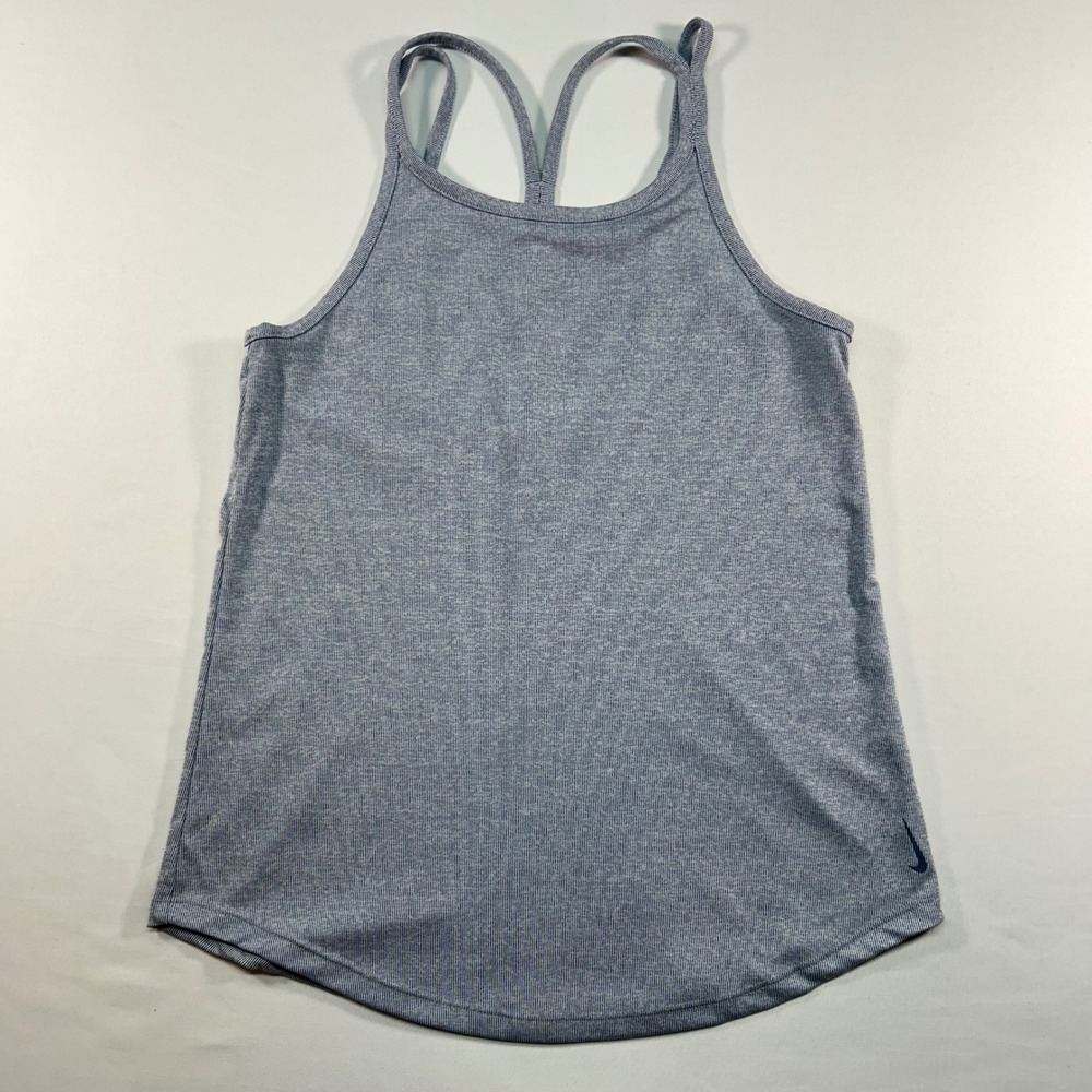 Nike Dri-FIT Tank Top Womens Small Blue White Striped Ribbed T-Back Activewear
